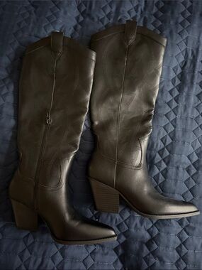 Metallic Gold Western Knee-High Boots